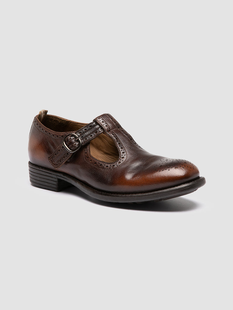 CALIXTE 071 - Brown Leather T-Bar Shoes