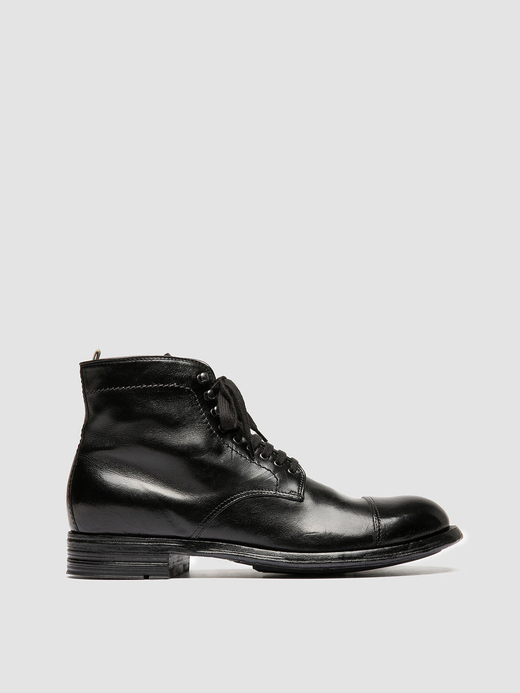 ADMIRAL 010 - Black Leather Lace-up Boots