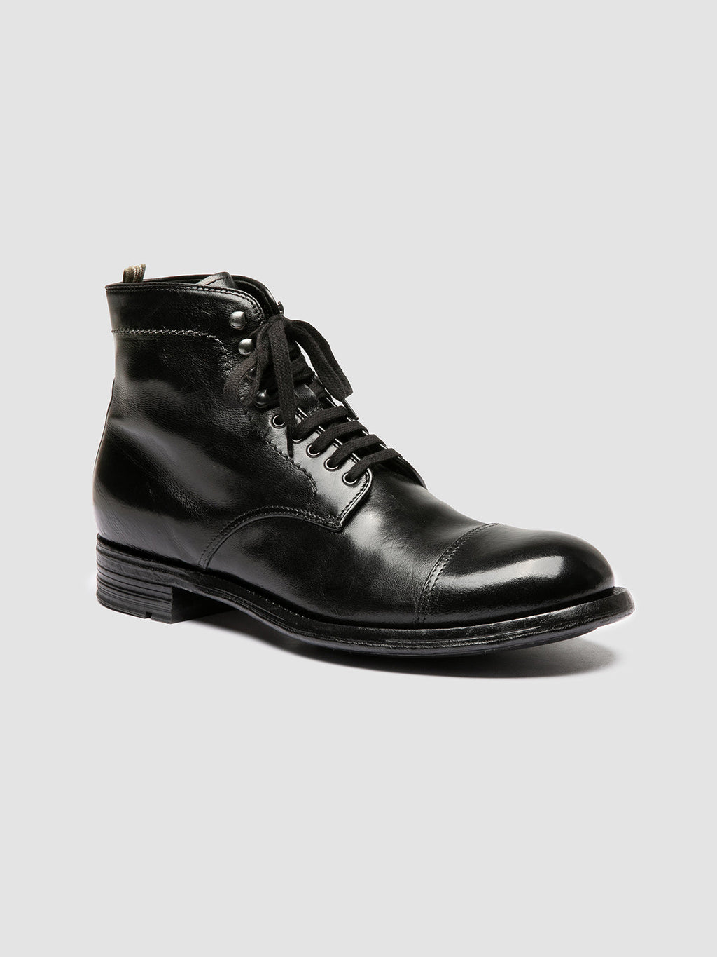 ADMIRAL 010 - Black Leather Lace-up Boots