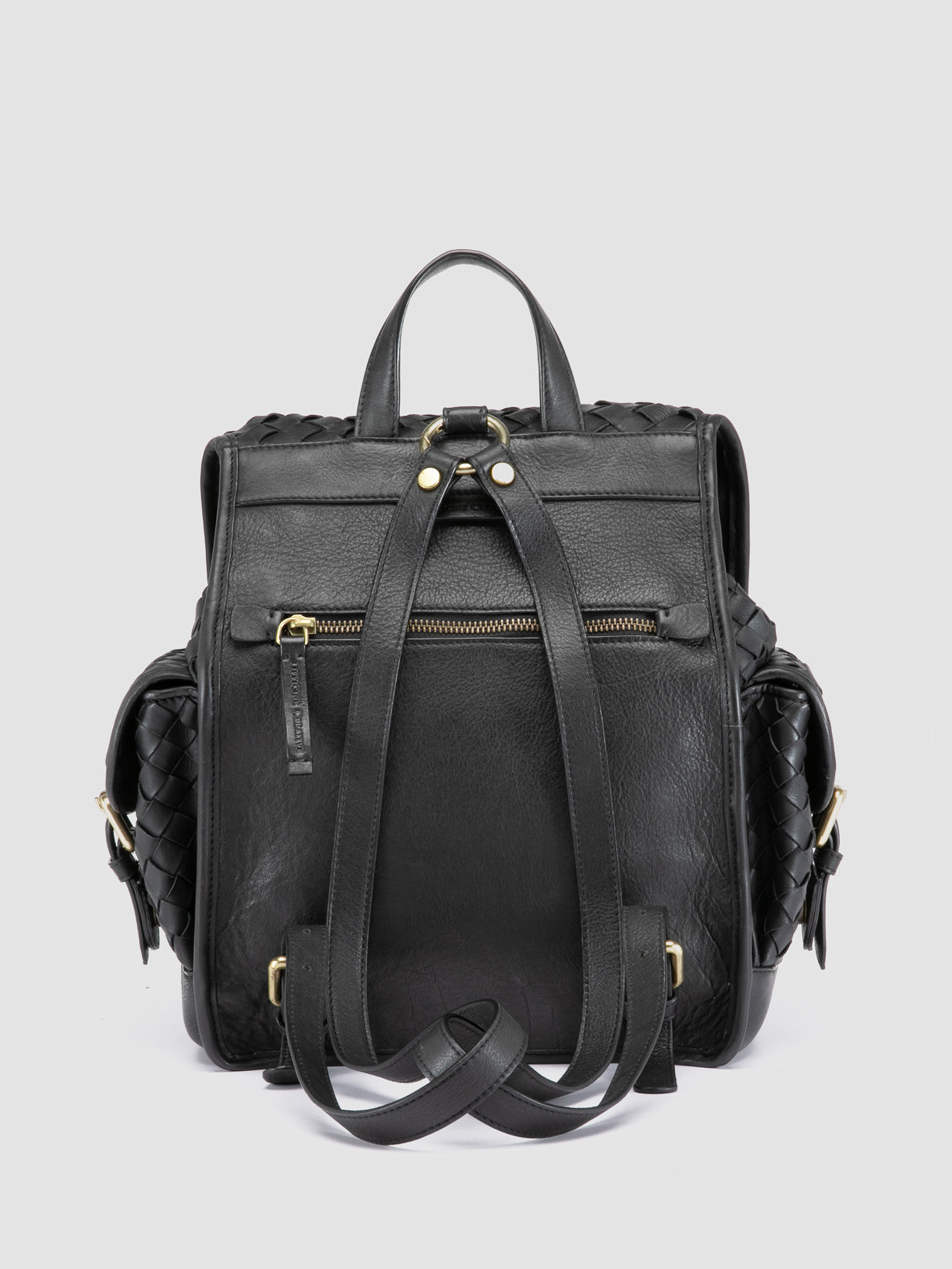 black faux leather backpack gold Womens Black Leather Backpack: AURA 004 – Officine Creative