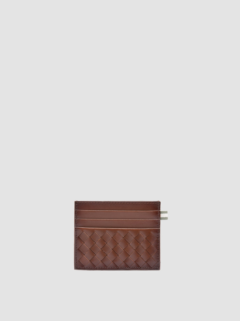 BOUDIN 122 - Light Brown Woven Leather Card Holder