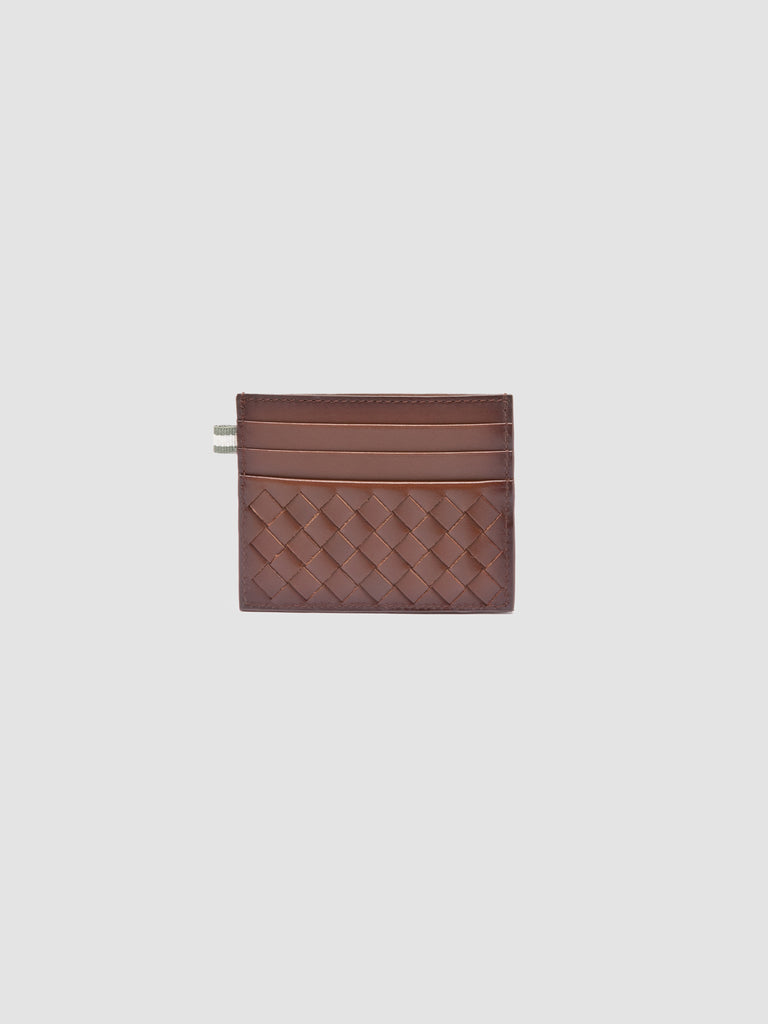 BOUDIN 122 - Light Brown Woven Leather Card Holder-hover