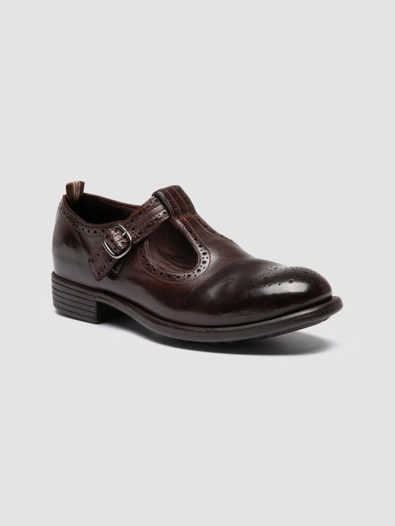 CALIXTE 071 - Burgundy Leather T-Bar Shoes