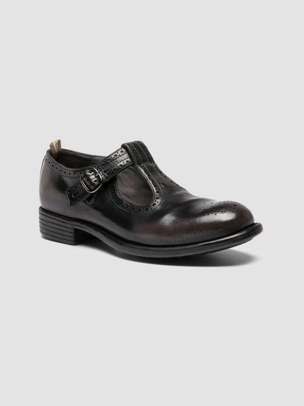 CALIXTE 071 - Dark Grey Leather T-Bar Shoes - 2