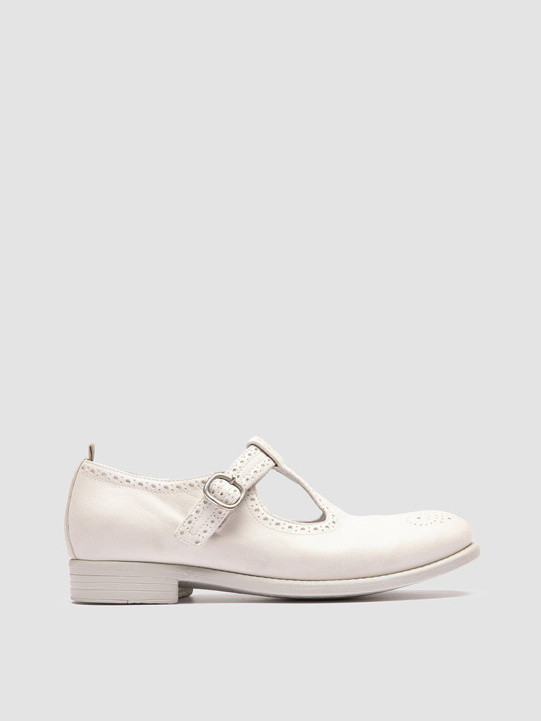 CALIXTE 080 - White Leather T-Bar Shoes