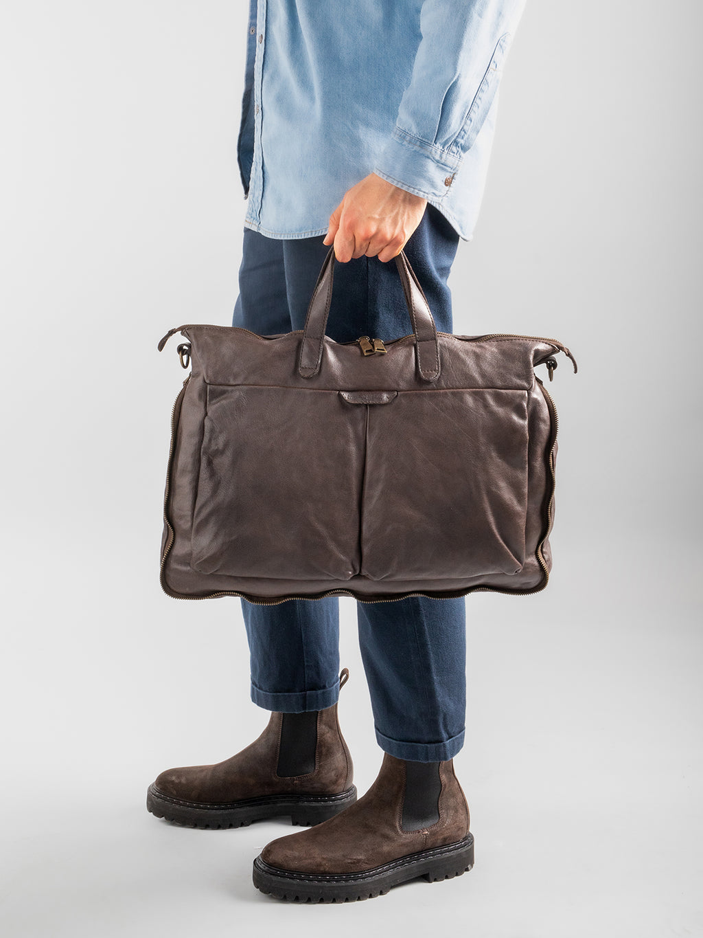 HELMET 29 - Brown Leather Briefcase  Officine Creative - 5