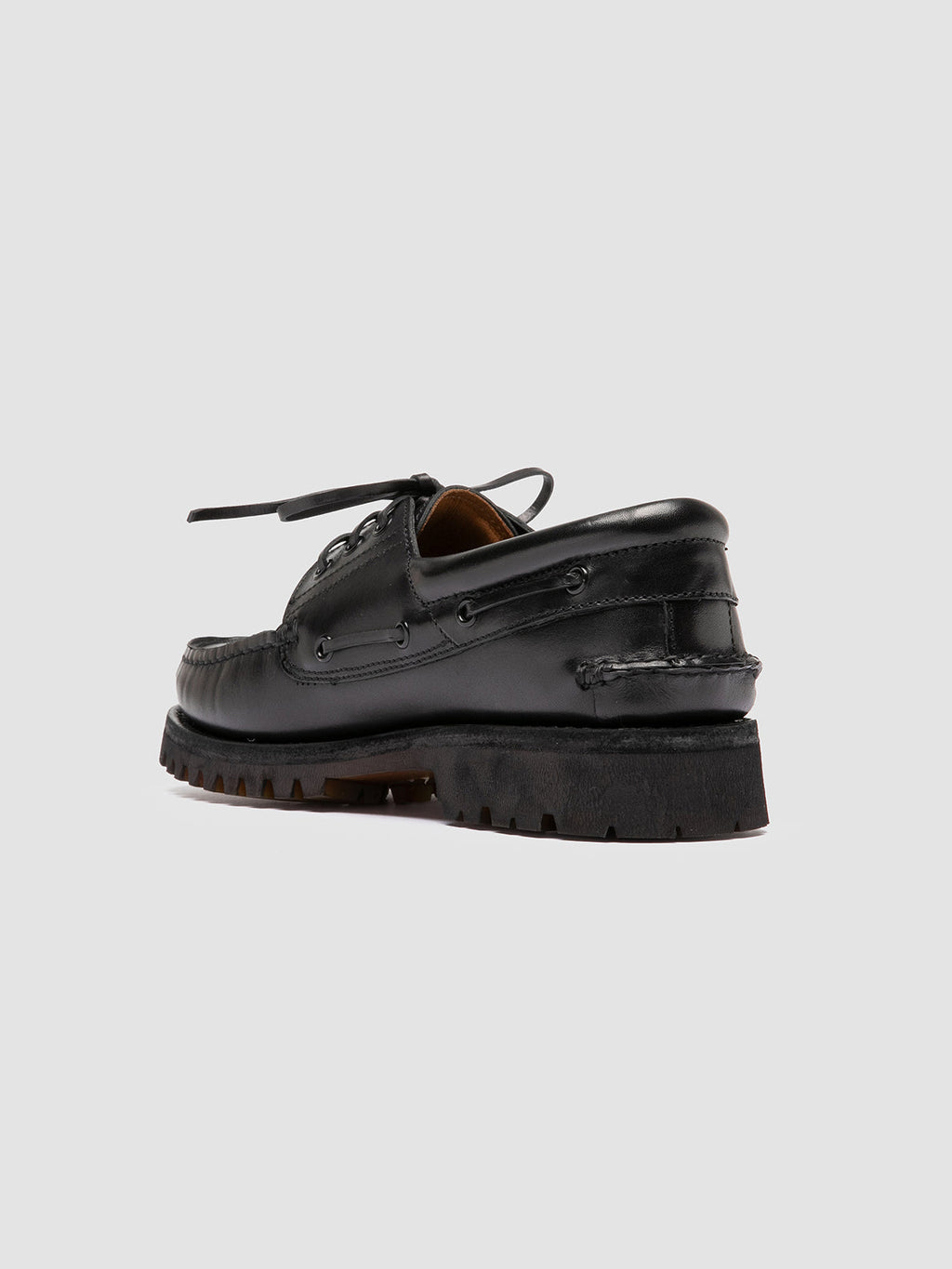 HERITAGE FLEXI 001 - Black Leather Boat Shoes - 3