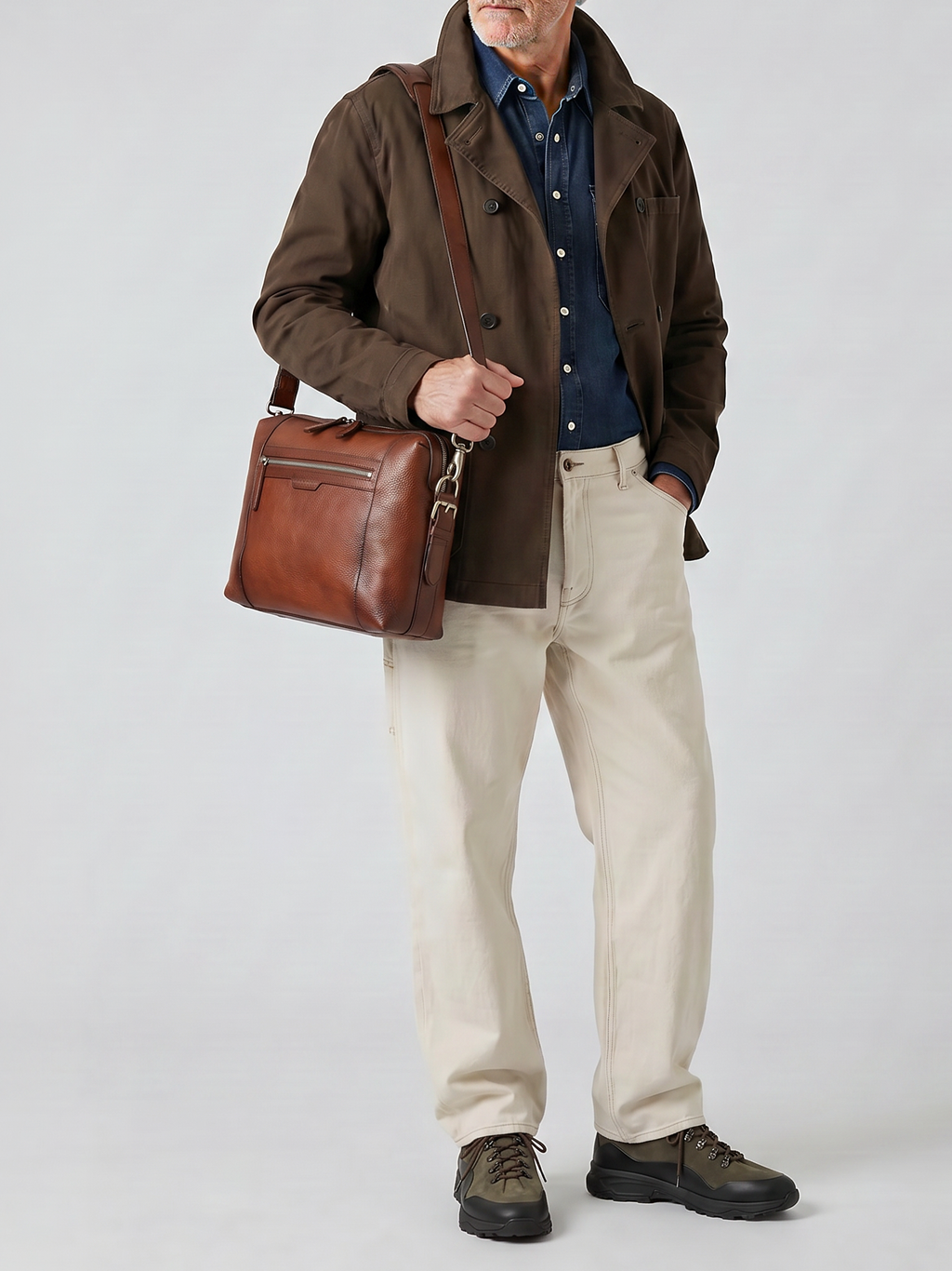 JULES 009 - Brown  Leather Briefcase - image 2,side view