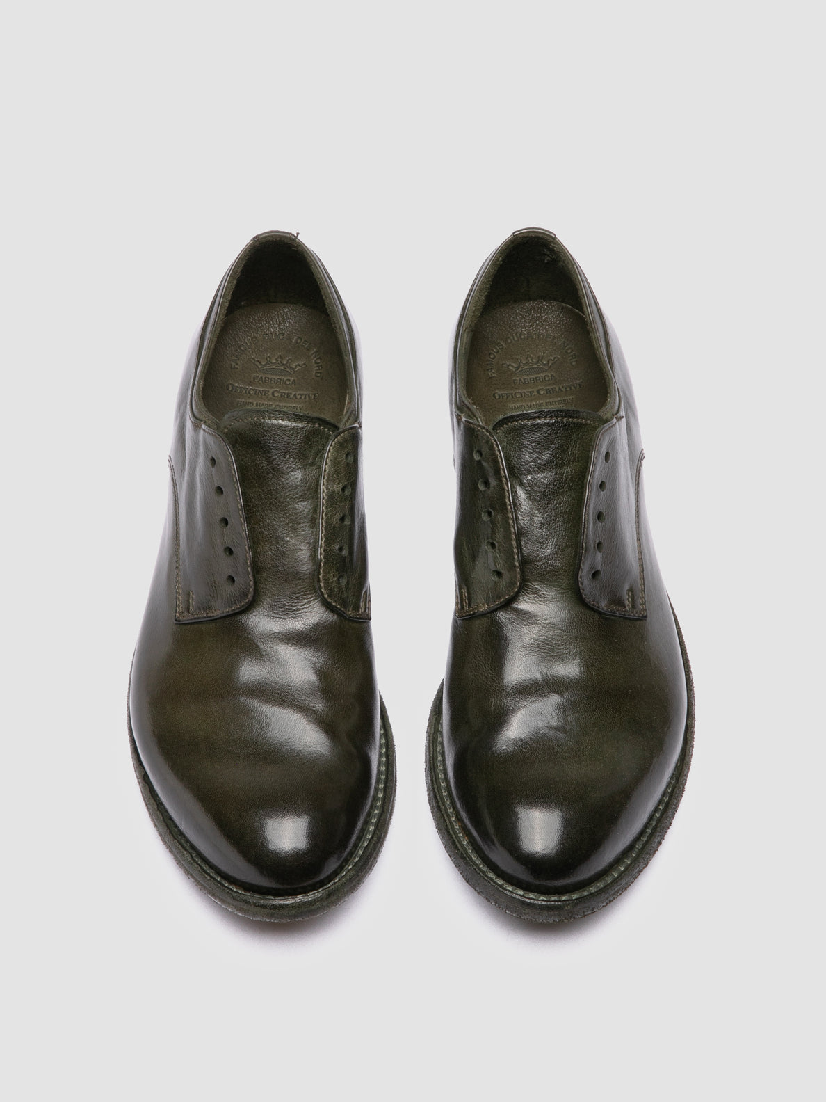 Womens Green Leather Derby Shoes: LEXIKON 012 Officine Creative Womens Green Leather Derby Shoes: LEXIKON 012 Officine Creative