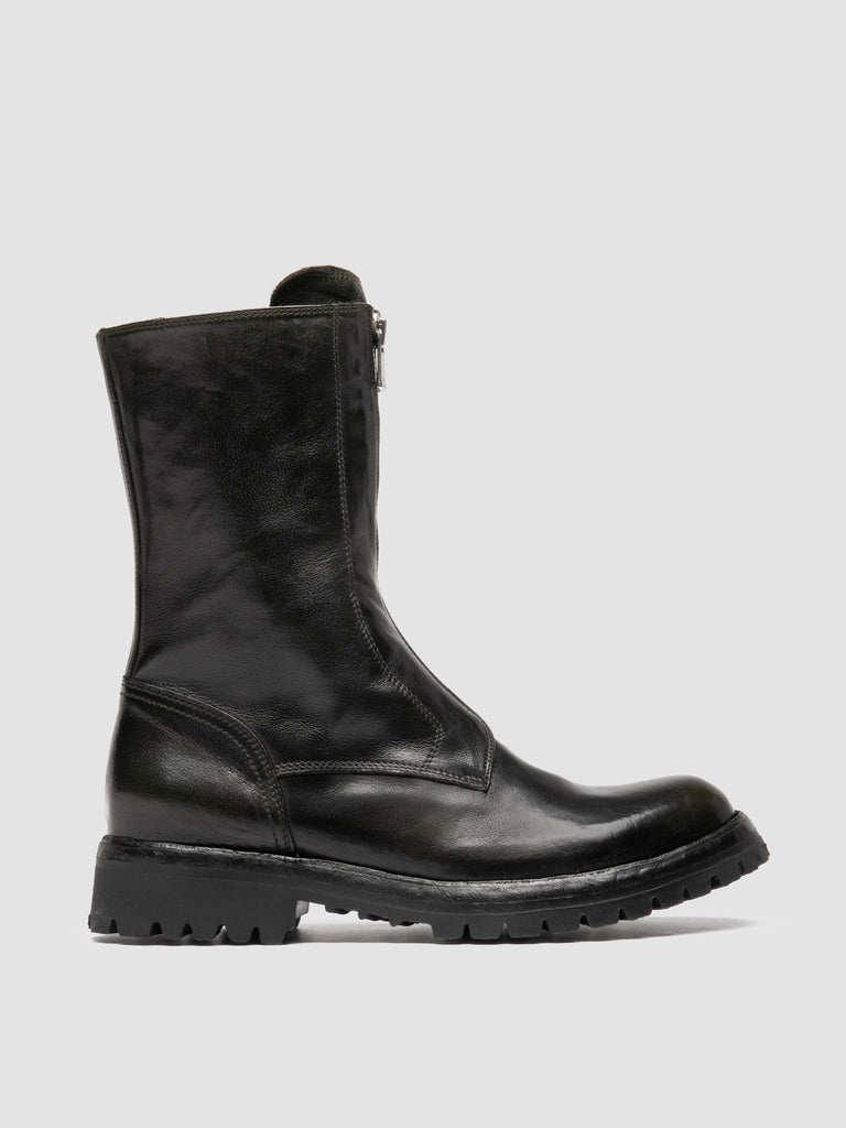LORAINE 015 - Dark Green Leather Zipped Boots