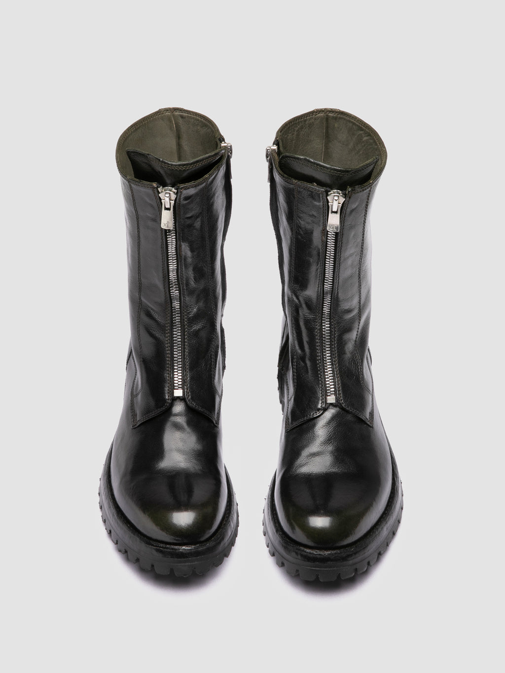LORAINE 015 - Dark Green Leather Zipped Boots - 1