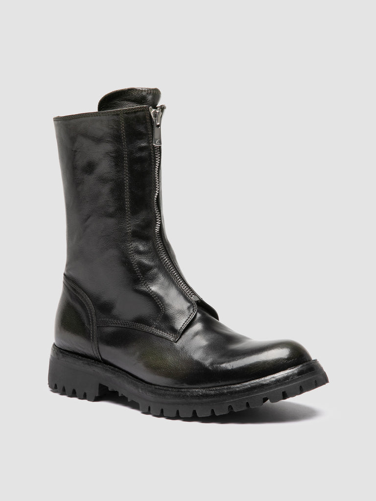 LORAINE 015 - Dark Green Leather Zipped Boots