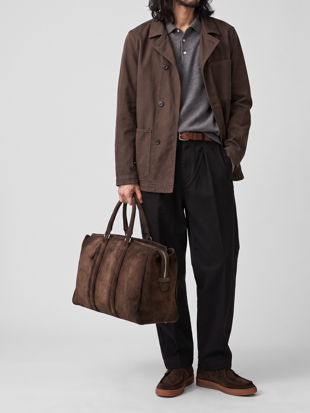 QUENTIN 009 - Dark Brown Suede Bag - image 2,side view
