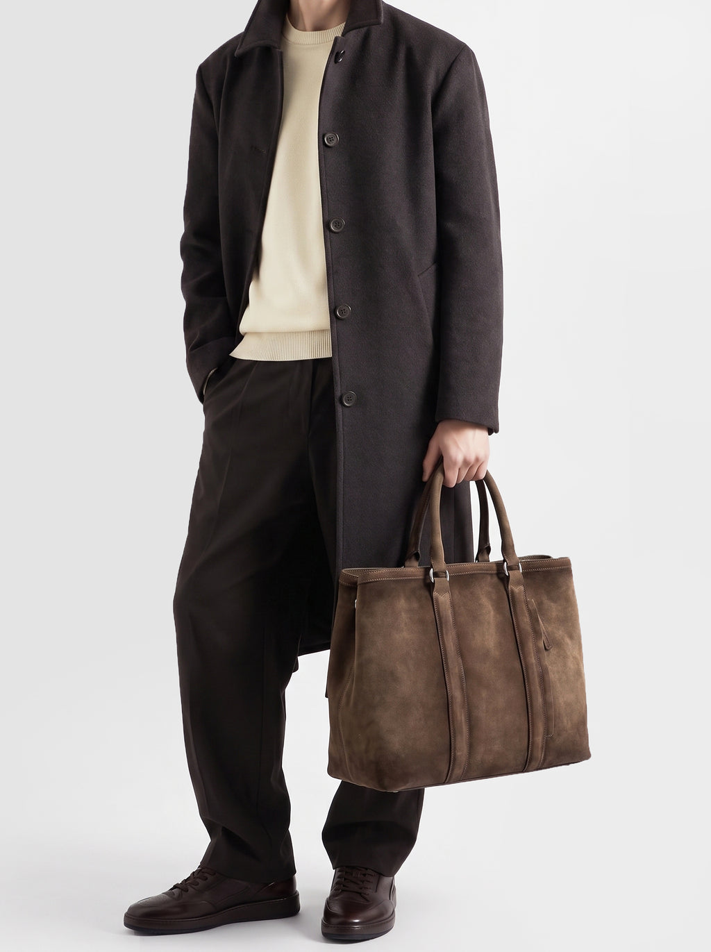 QUENTIN 021 - Brown Suede Briefcase - image 2,side view