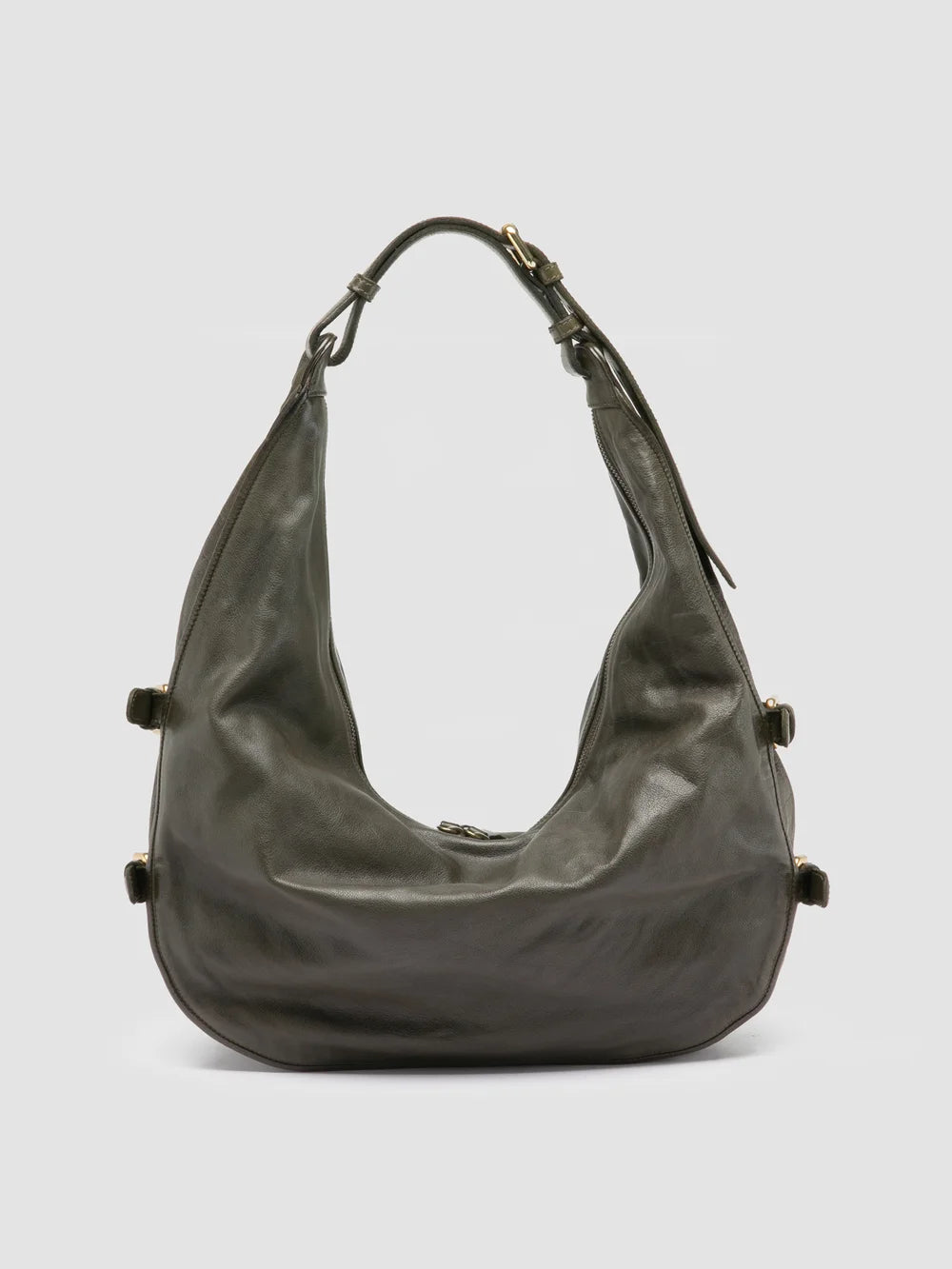 JULIE 015 - Green Leather Shoulder Bag - image 4,side view