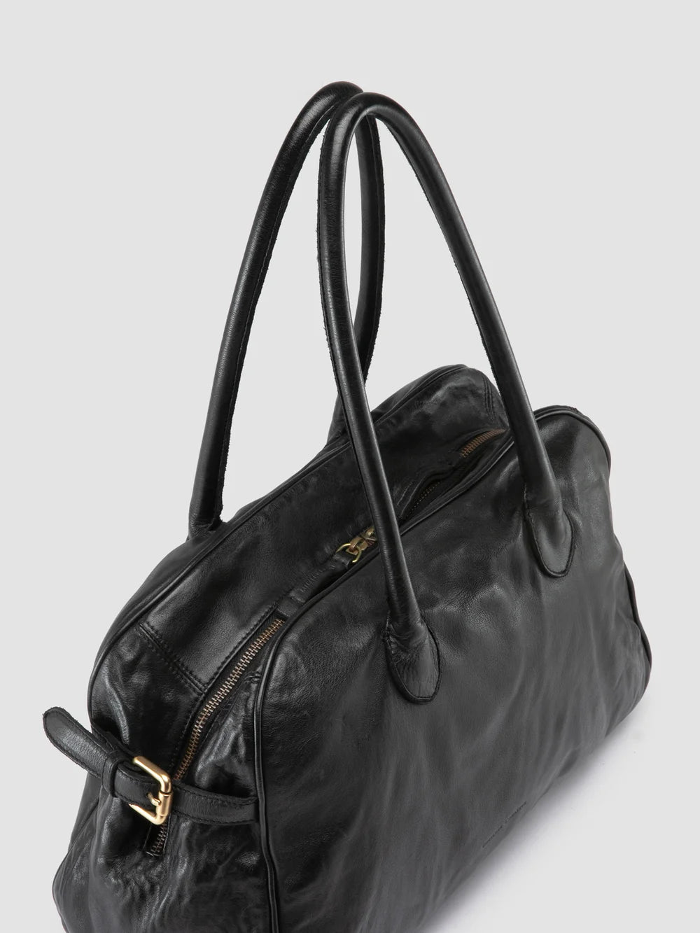 JULIE 019 - Black Leather Handle Bag - image 2,side view