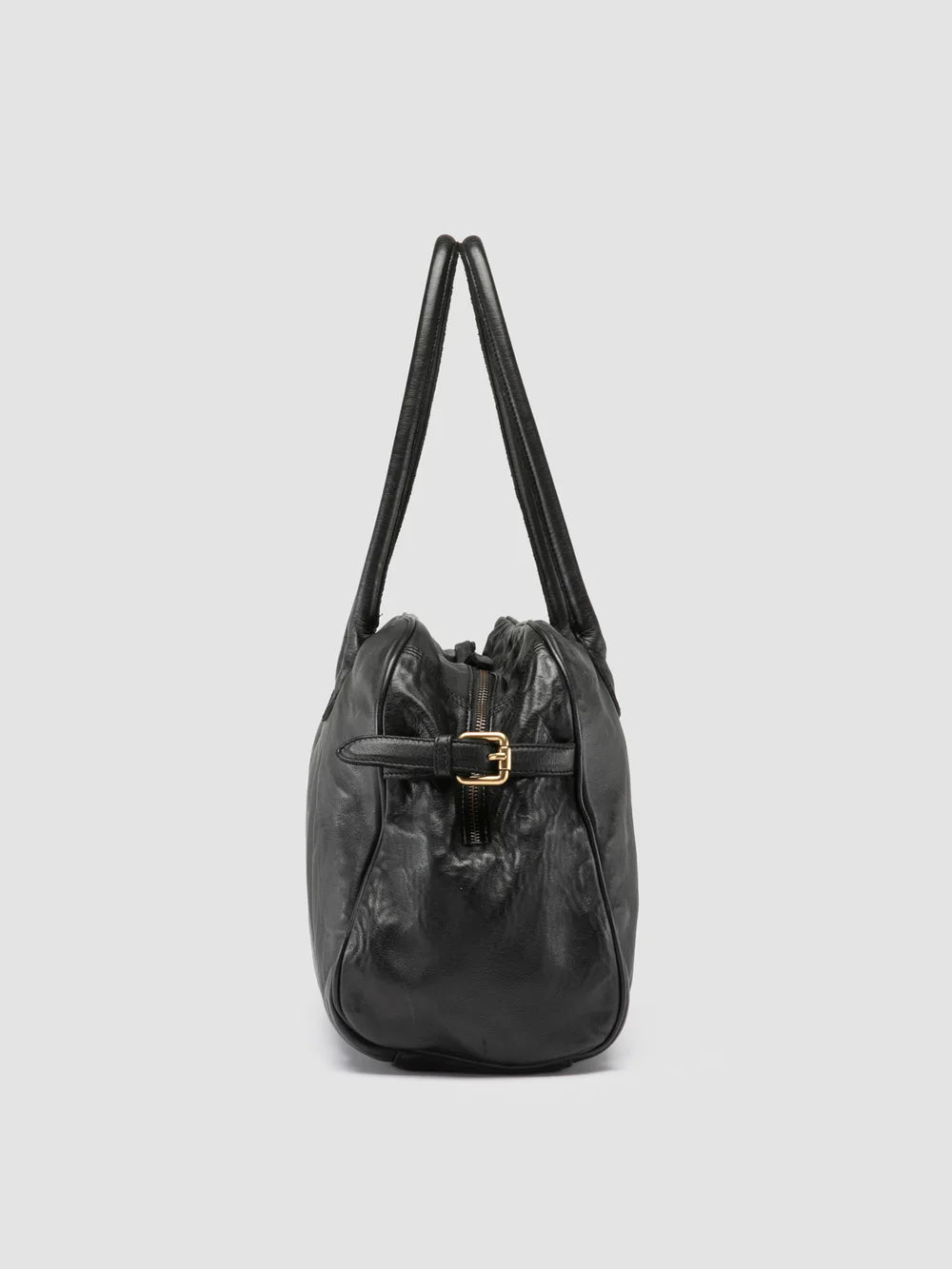 JULIE 019 - Black Leather Handle Bag - image 3,side view