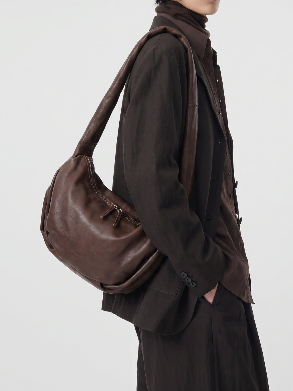 BOLINA 046 - Dark Brown Leather Crossbody Bag - image 2,side view