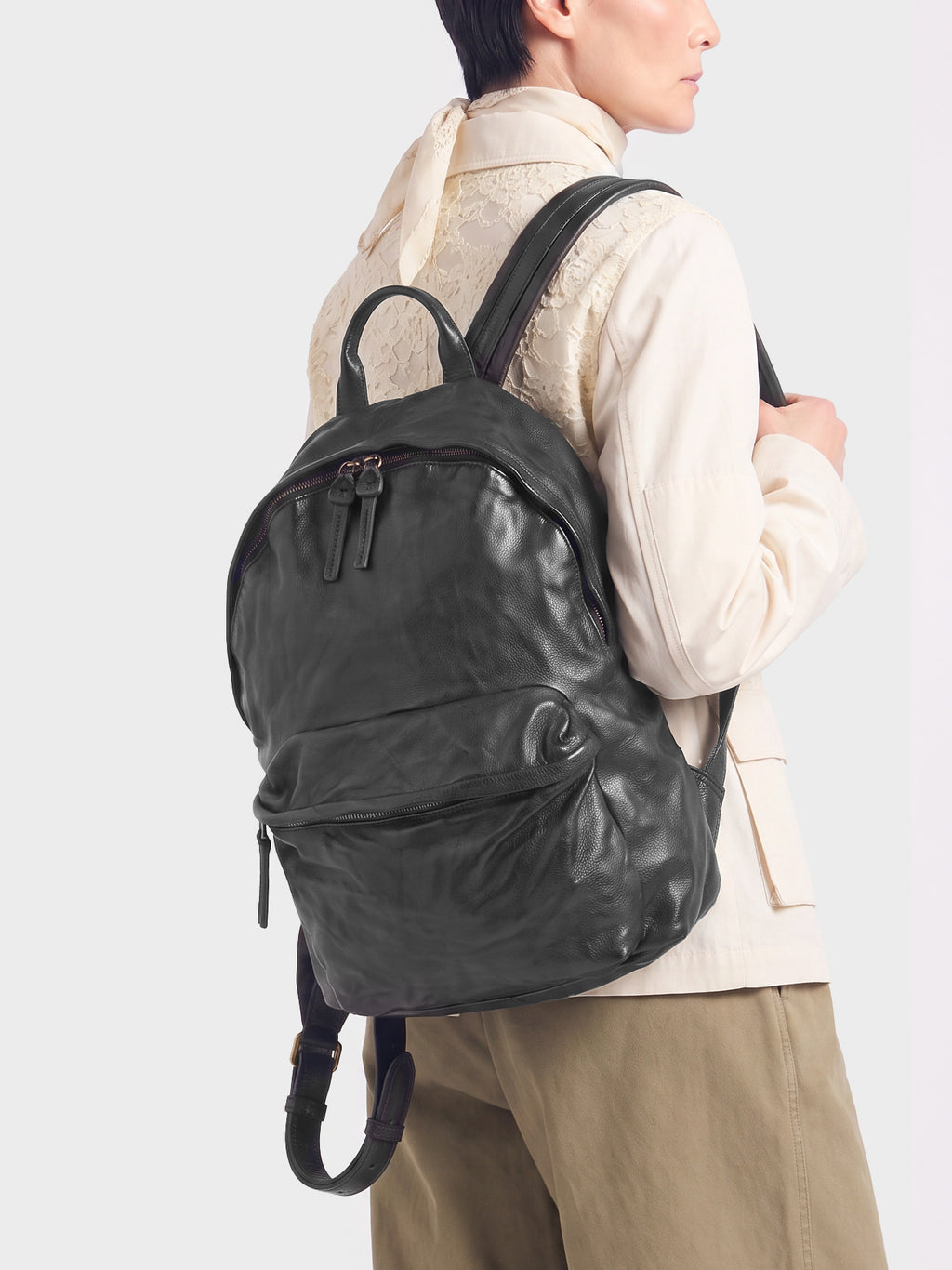 OC PACK 004 - Black Leather Backpack - image 2,side view