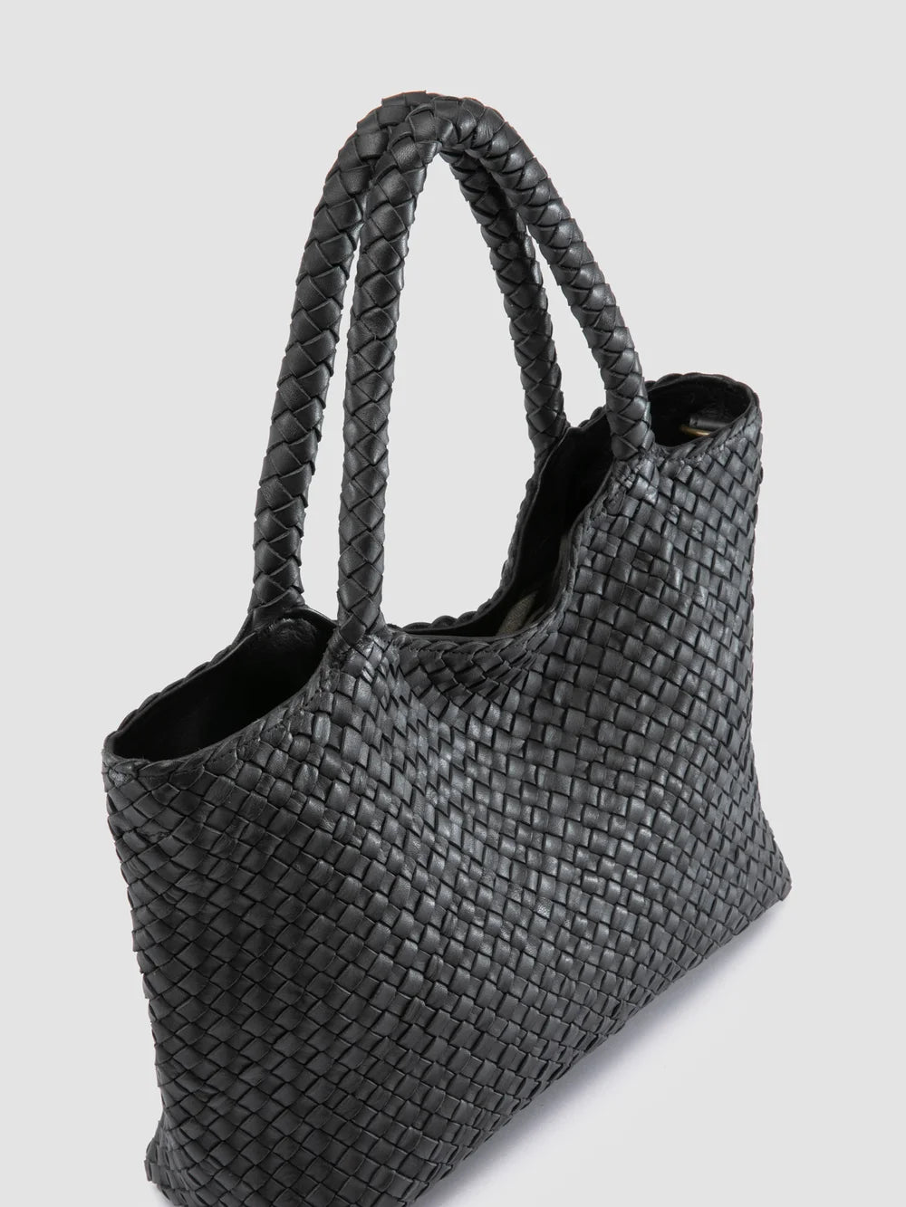 RAQUEL 001 - Black Leather Shoulder Bag - image 2,side view