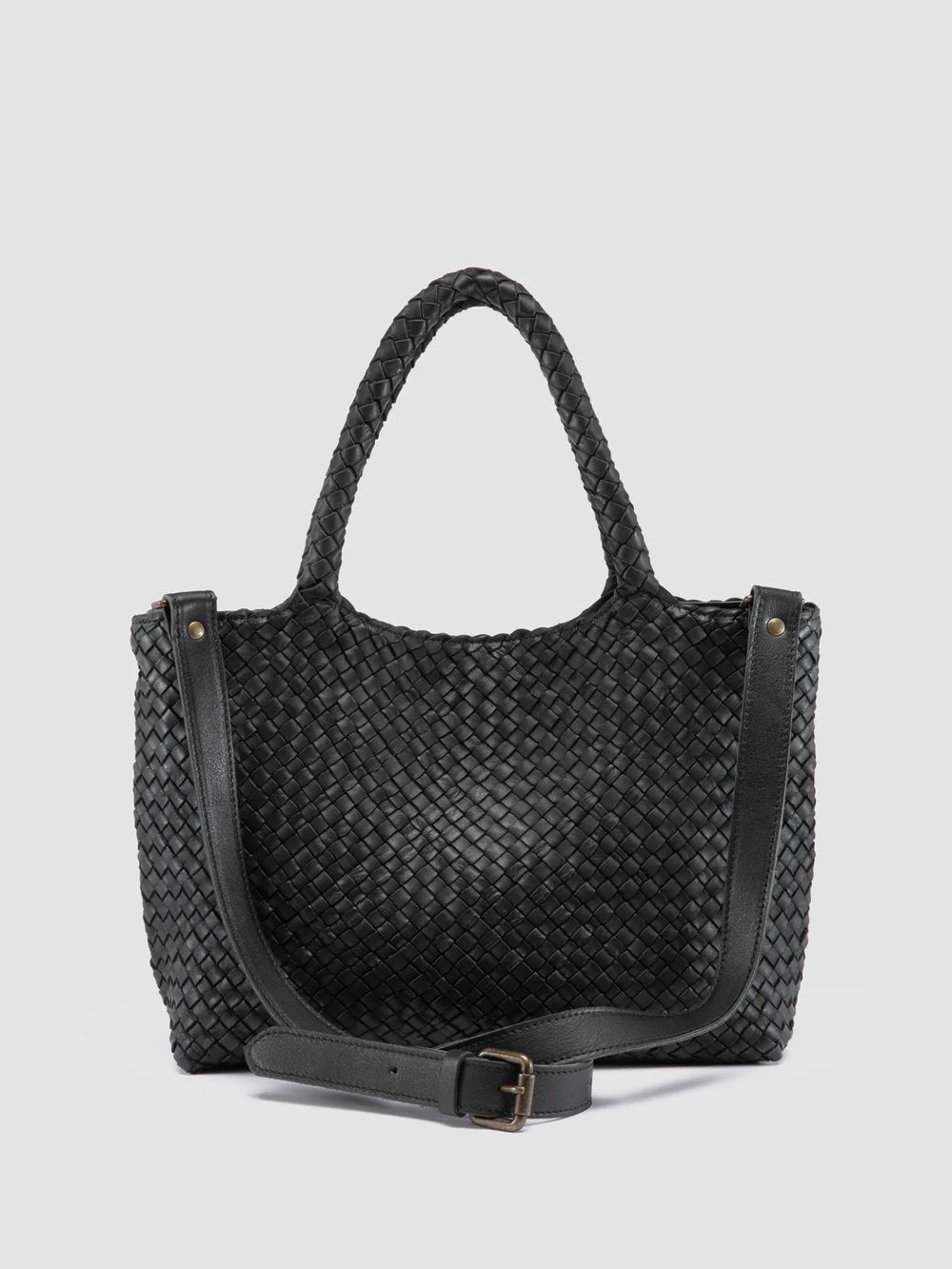 RAQUEL 001 - Black Leather Shoulder Bag - image 4,side view