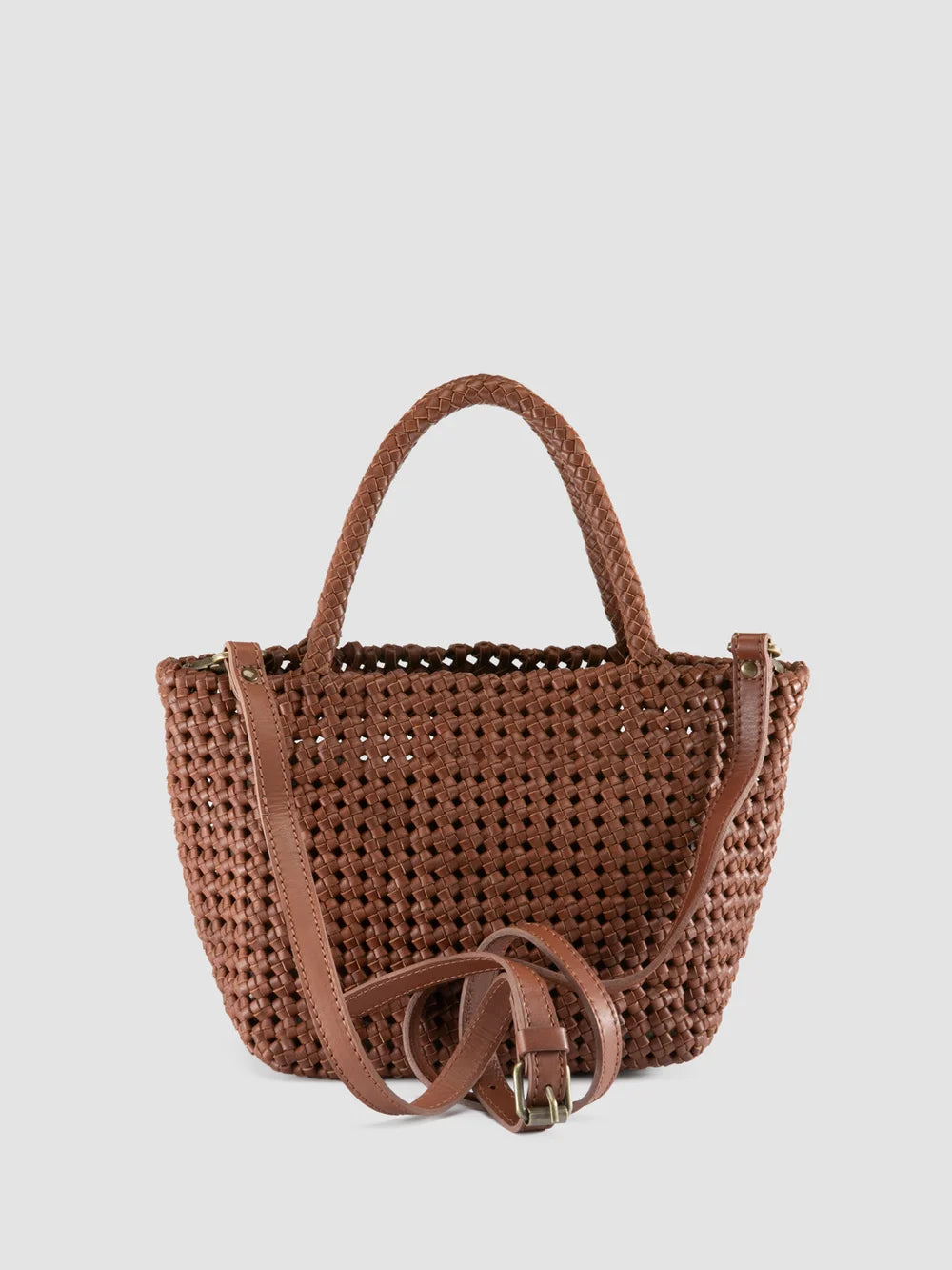 VICKY 001 - Brown Leather Handle Bag - image 4,side view