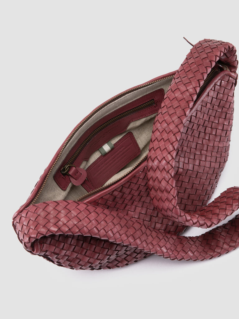 OC CLASS 068 - Burgundy Woven Leather Crossbody Bag