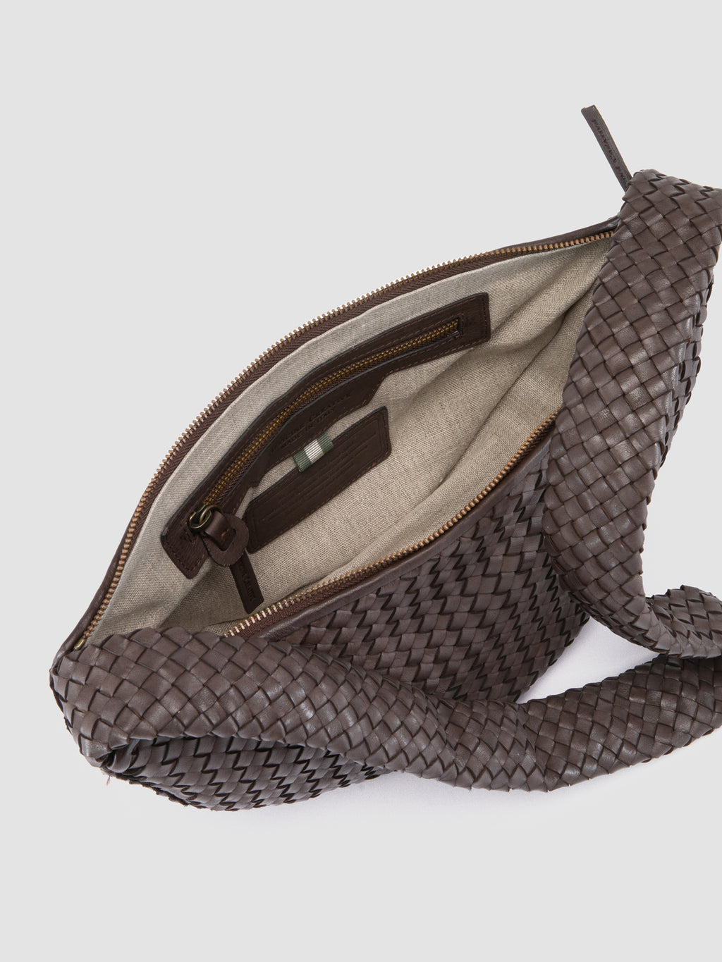 OC CLASS 068 - Dark Brown Woven Leather Crossbody Bag - 5