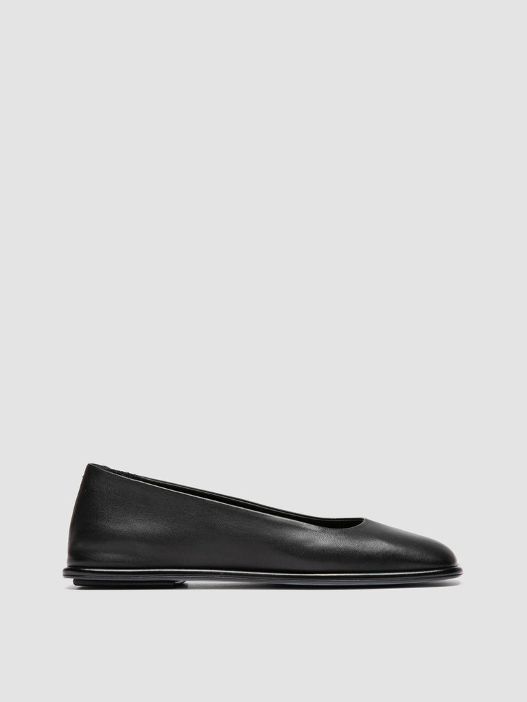 CLOVER 008_W - Black Leather Ballerina Shoes
