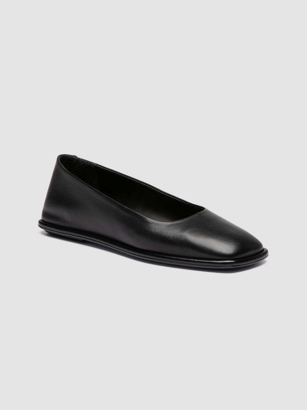 CLOVER 008_W - Black Leather Ballerina Shoes - image 3,side view