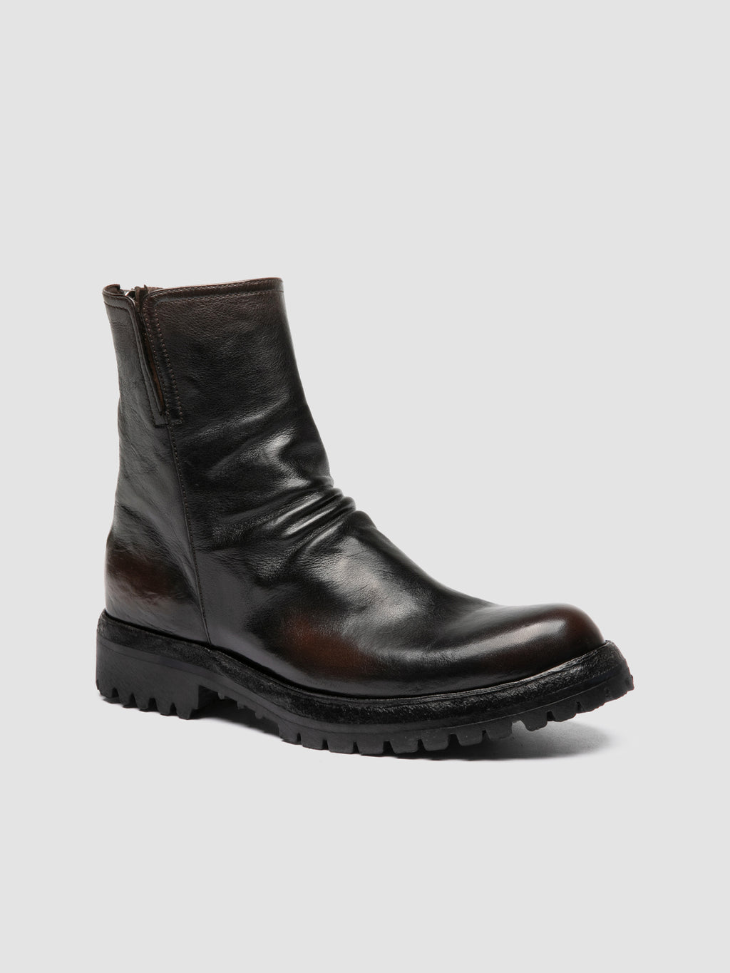 LORAINE 032 - Brown Leather Zip Boots - image 3,side view