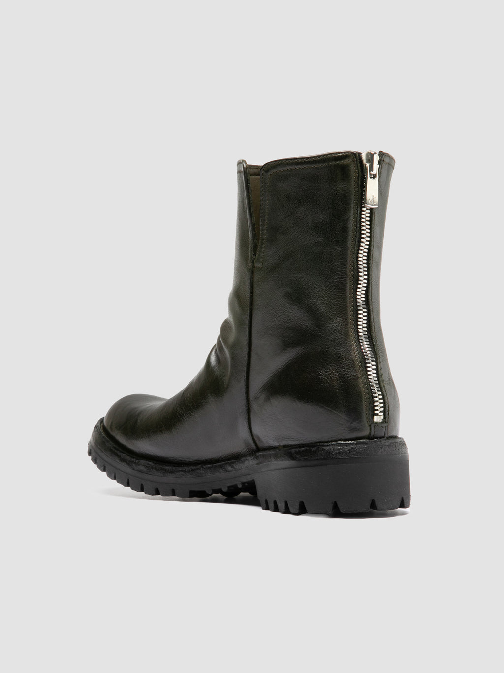LORAINE 032 - Green Leather Zip Boots - image 4,side view