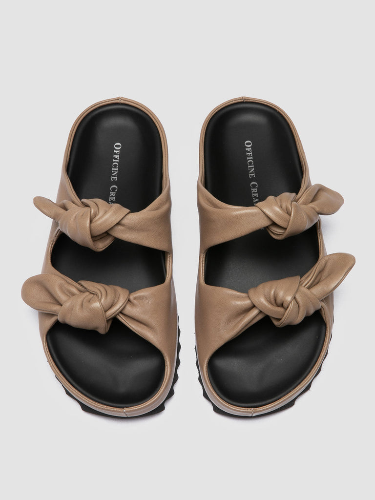 PELAGIE 021 - Taupe Leather Slide Sandals