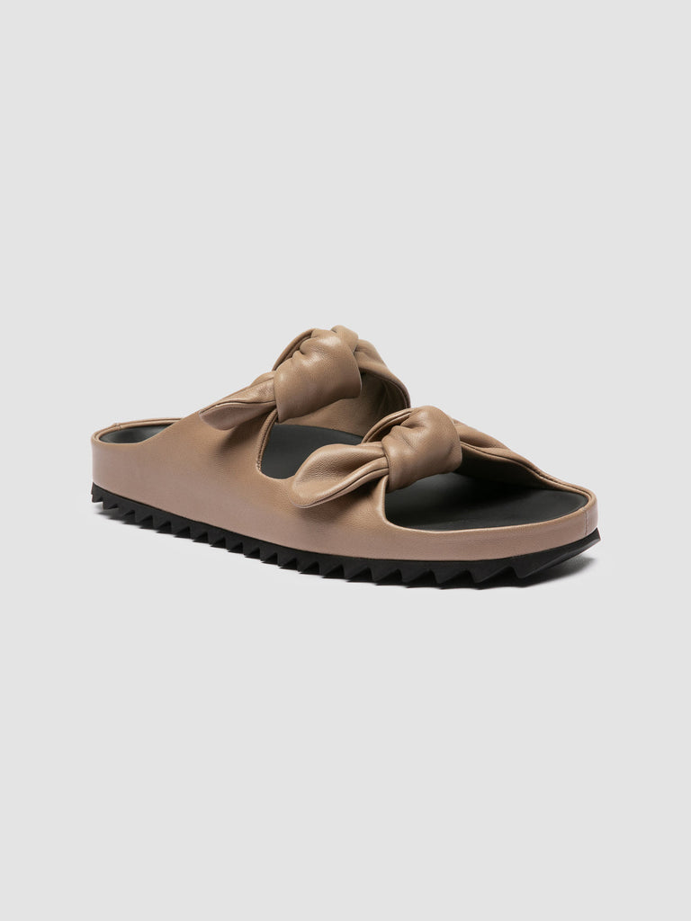 PELAGIE 021 - Taupe Leather Slide Sandals