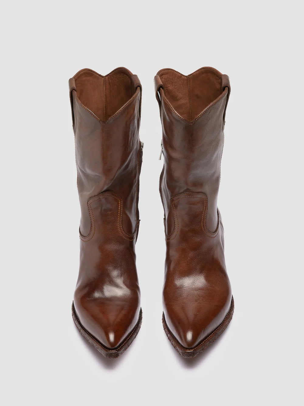 WANDA DD 110 - Brown Leather Zip Boots - image 2,side view