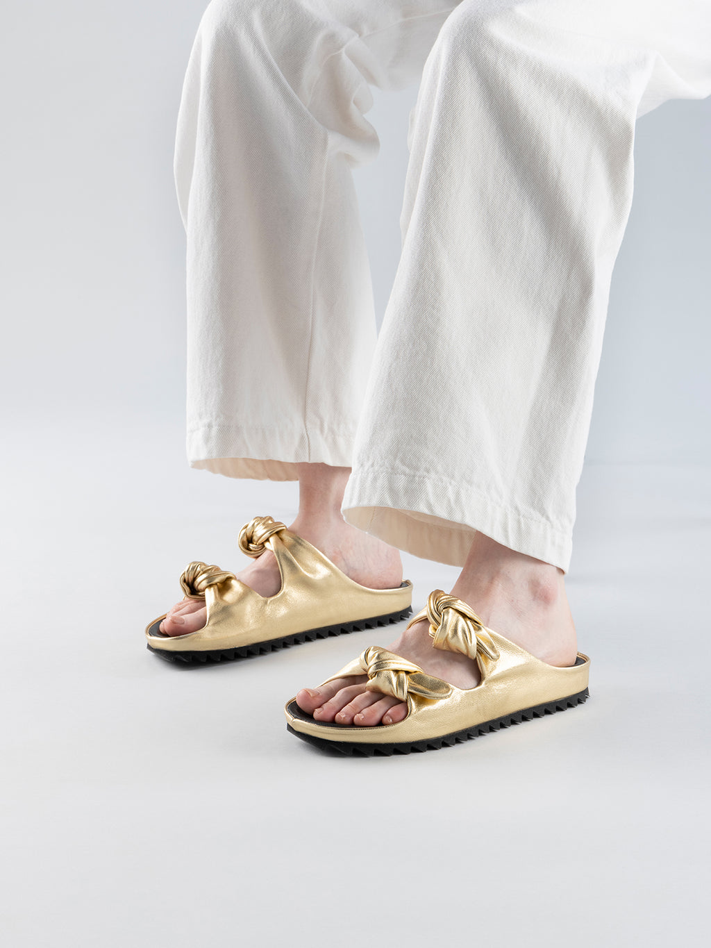 PELAGIE 010 Oro - Gold Leather Slide Sandals Women Officine Creative - 6