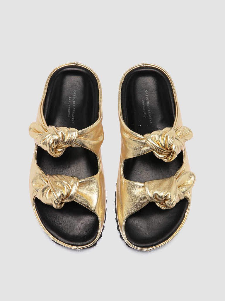 PELAGIE 010 - Gold Leather Slide Sandals