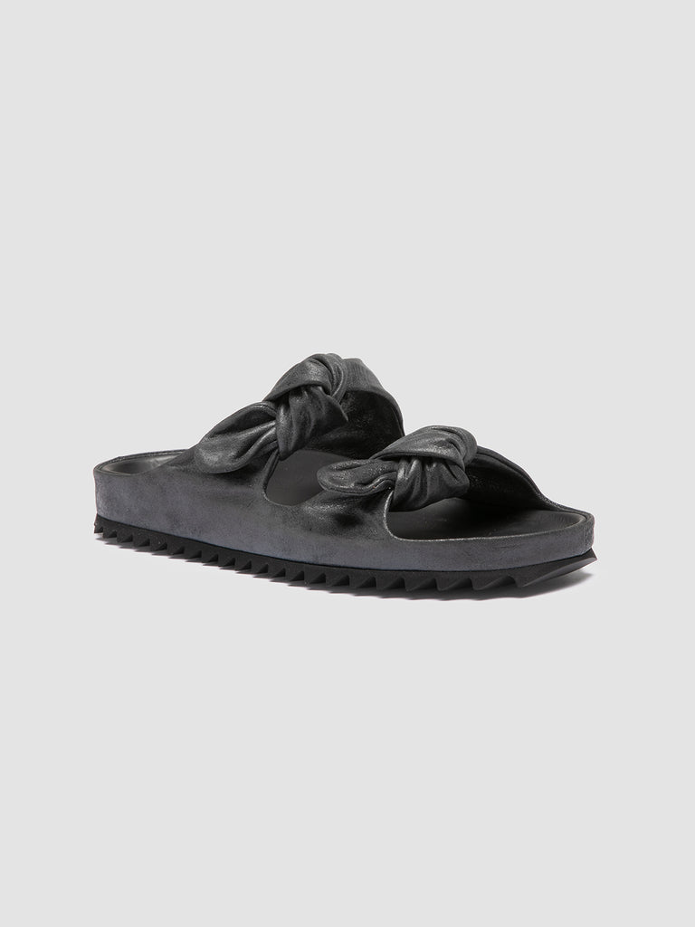 PELAGIE 021 - Black Leather Slide Sandals