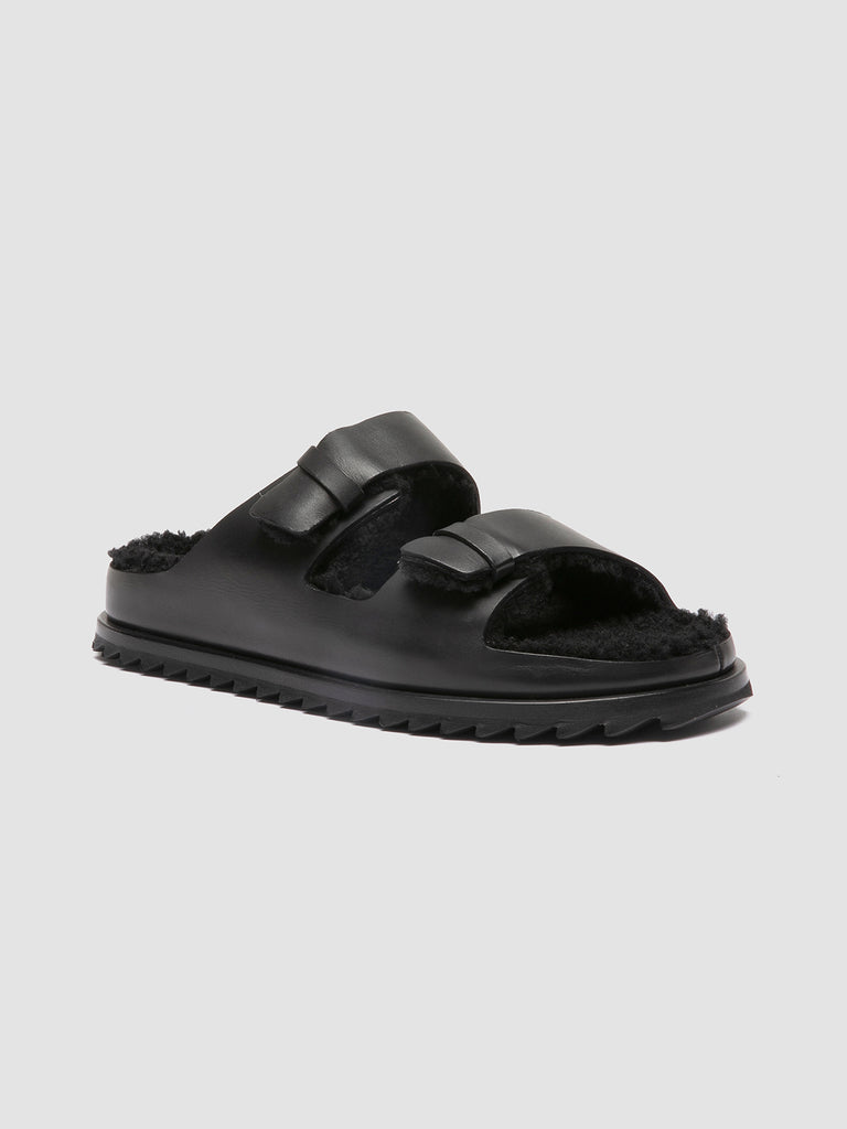 PELAGIE D'HIVER 012 Buttero Nero - Black Leather Slide Sandals Women Officine Creative - 3