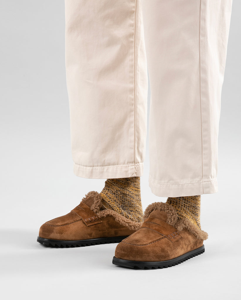 PELAGIE D'HIVER 007 Birra - Brown Suede Mule Sandals