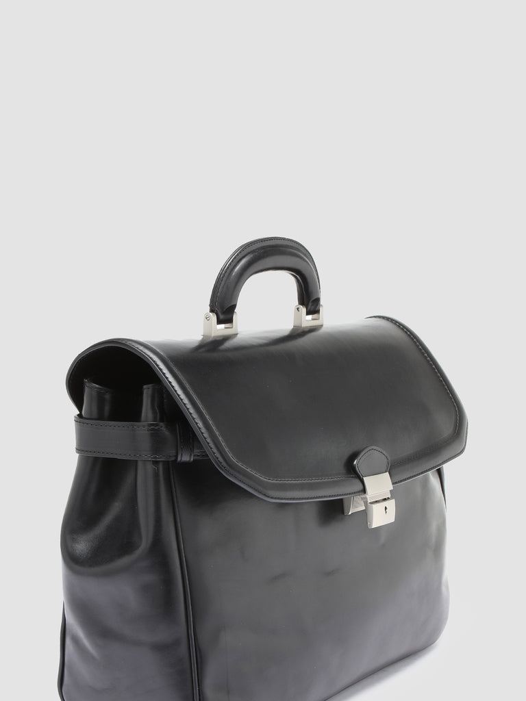 QUENTIN 011 Nero - Black Leather Briefcase