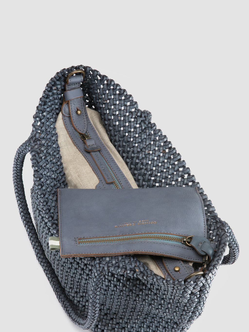 SUSAN 09 - Blue Woven Leather Shoulder Bag