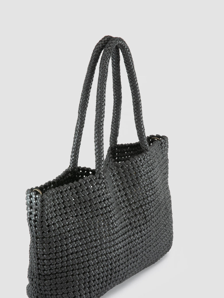 SUSAN 010 - Black Woven Leather Shoulder Bag