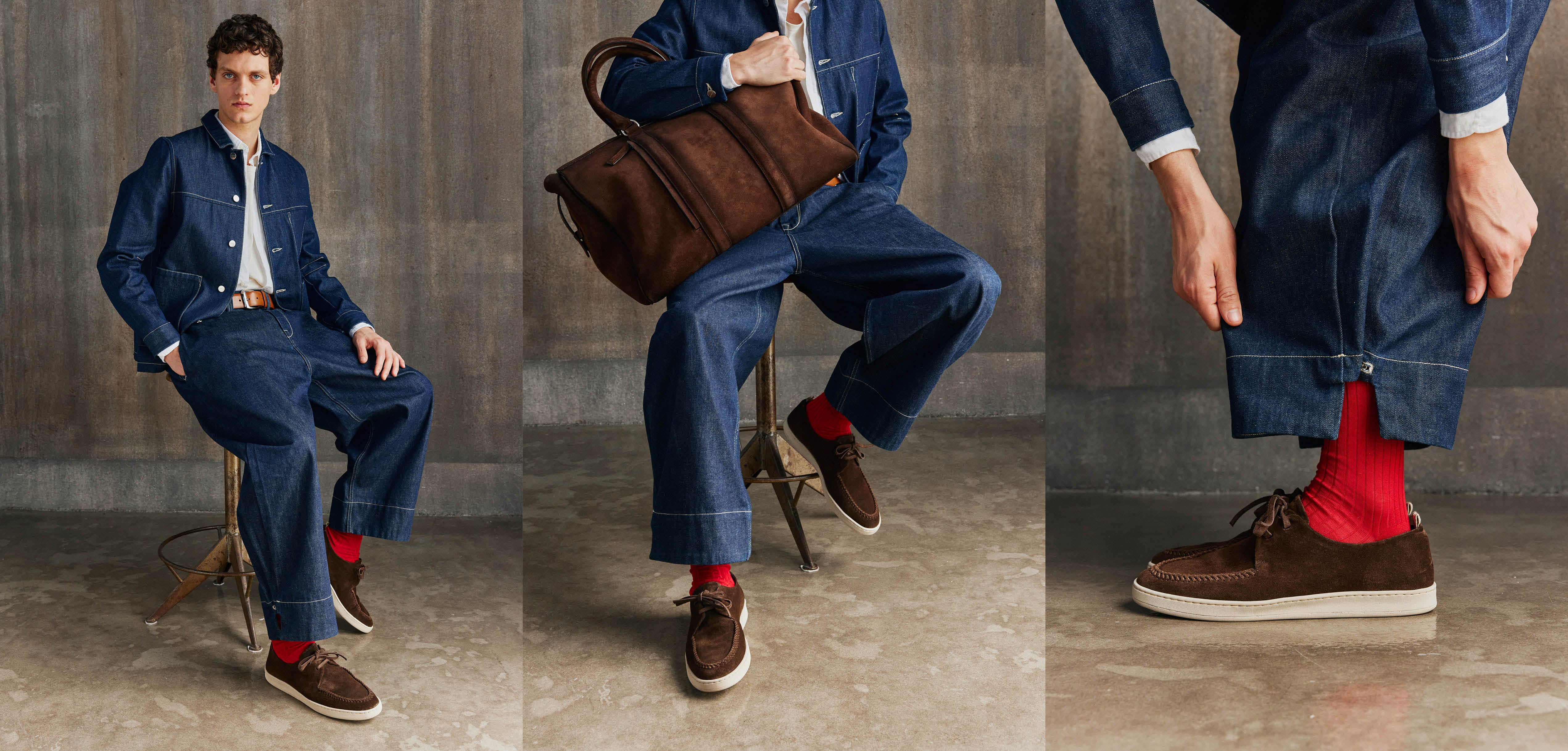 Officine Creative - Men's brown suede briefcase and sneakers