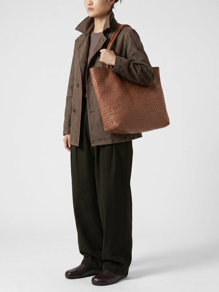 OC CLASS 35 Woven - Brown Leather Tote Bag