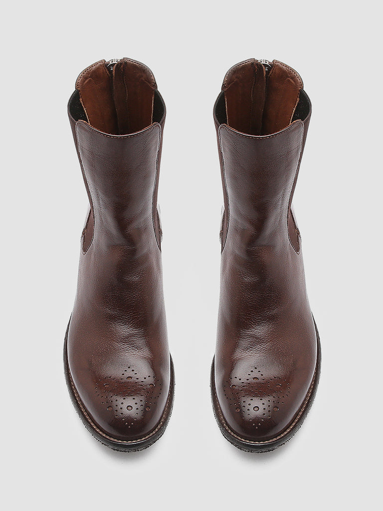 LISON 016 Cigar - Brown Zipped Leather Ankle Boots