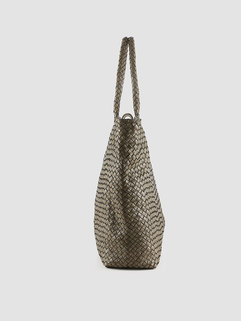 Women's Taupe Leather Tote Bag: OC CLASS 35 Woven – Officine
