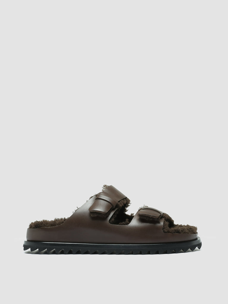 PELAGIE D'HIVER 012 Moro - Brown Leather Slide Sandals