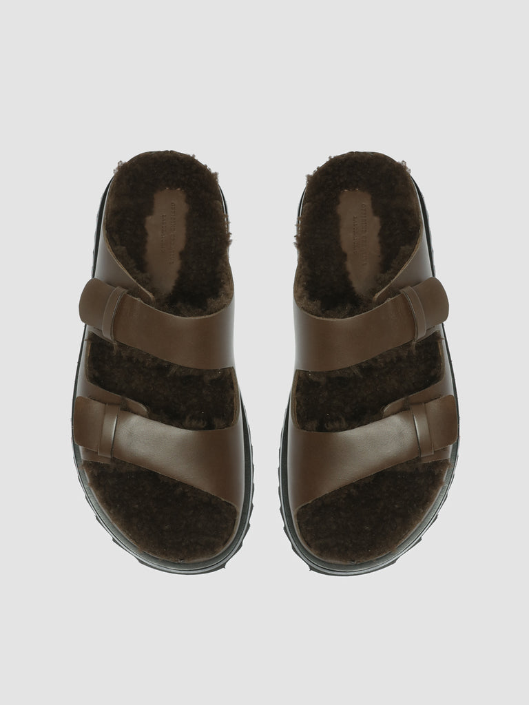 PELAGIE D'HIVER 012 Moro - Brown Leather Slide Sandals Women Officine Creative - 2
