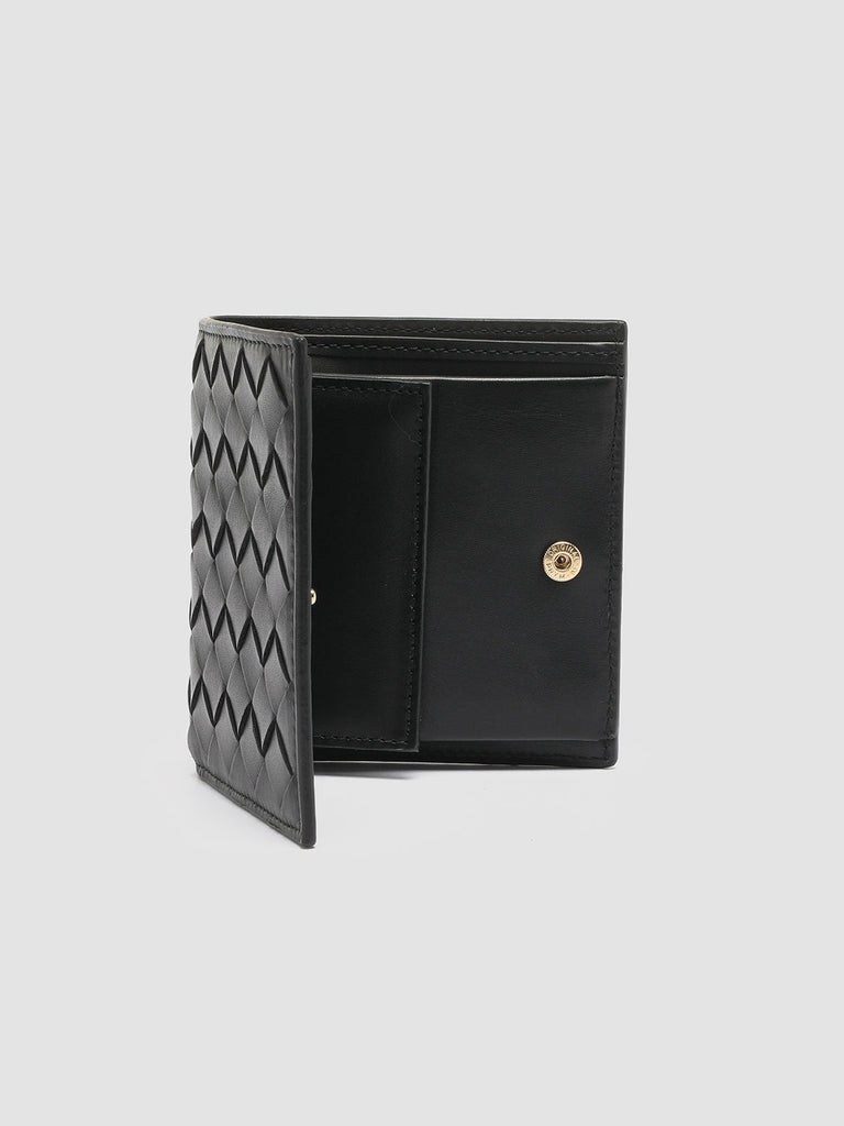 POCHE 111 Nero - Black Woven Leather Bifold Wallet Officine Creative - 5